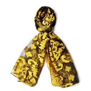 Scarf Embroidered Pattern Polyester Yellow